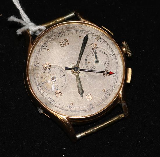 A gentlemans 18ct gold chronograph wrist watch, (no strap).